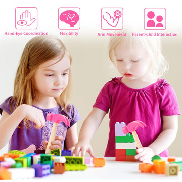 2 Pack Wooden Hammer Toys Simulation Hammers Maintenance Tools Educational Toys for Kids Birthday Party Games Supplies (Rose Red