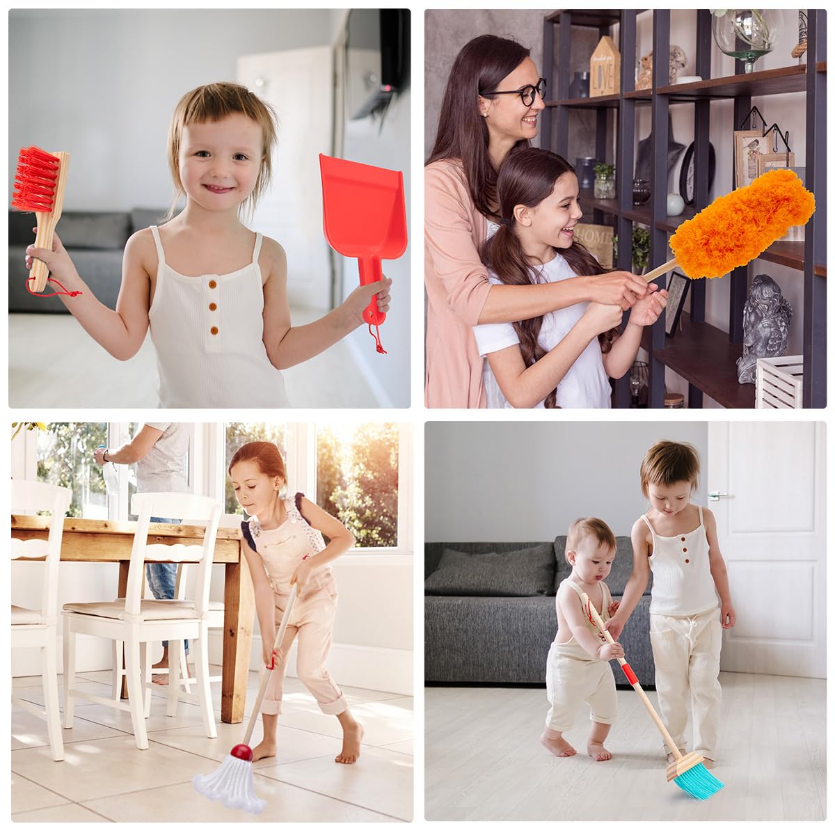 Meland Wooden Kids Cleaning Set - Toddler Pretend Play Toys With Toy Mop, Broom & House Cleaning Kit, Christmas Birthday Gift Fo