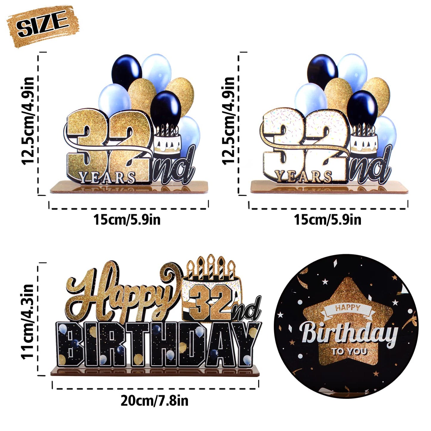 Lingteer Happy 32Nd Birthday Gold Acrylic Table Topper Centerpieces Set - Cheers To 32 Years Old Birthday 32Nd Bday Party Gift Decorations.