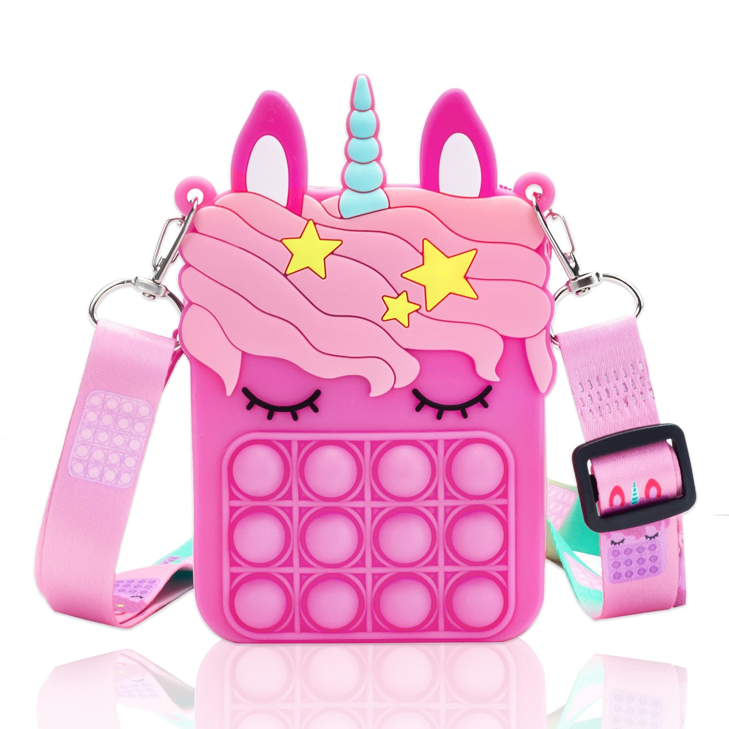 Rose Red Unicorn Pop Purse For Girls, Mini Pop Fidget Toy For Girls, Push Pop Bubble Fidget Sensory Toy, Stress Release Pop Coin