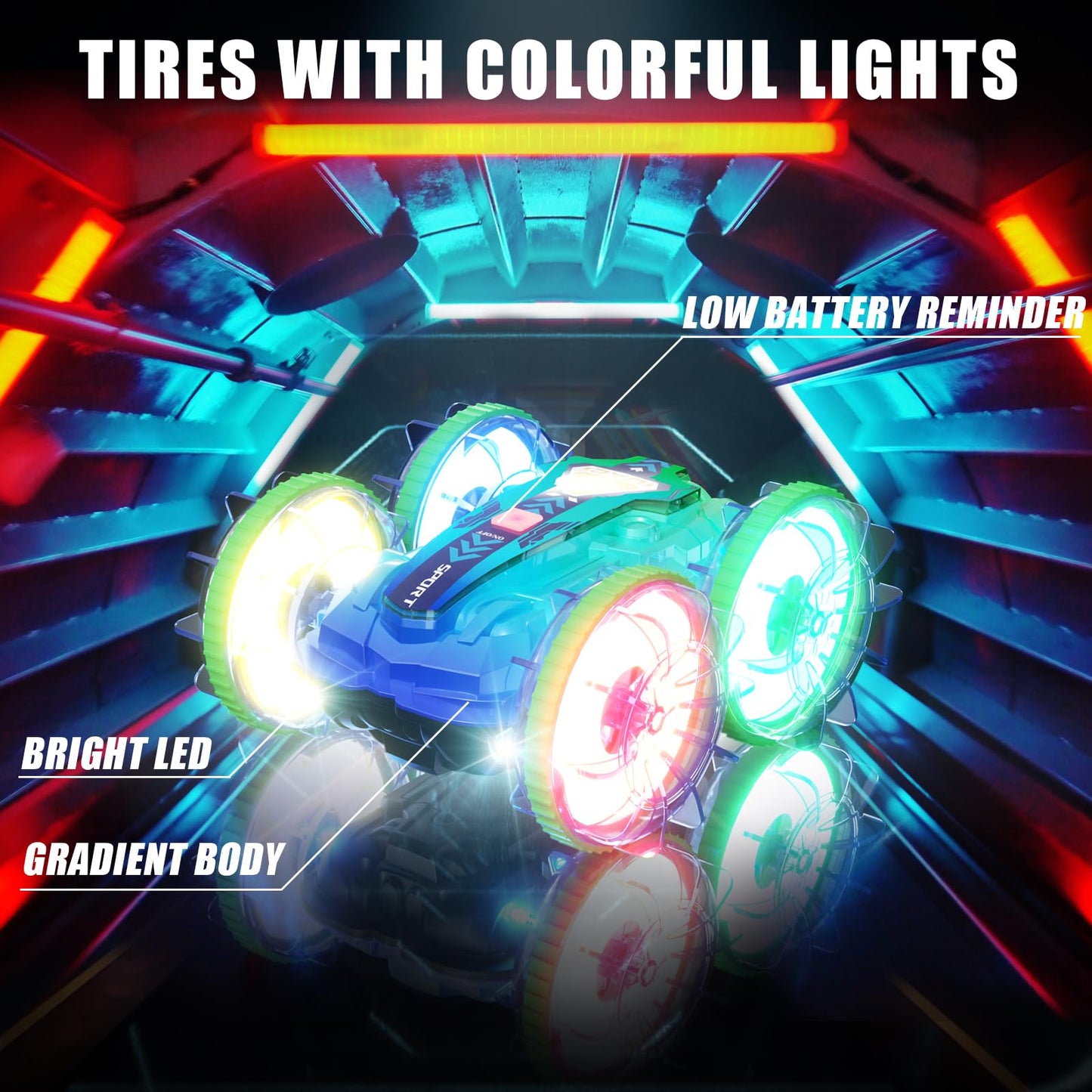 28C Amphibious Remote Control Car, 4WD Waterproof RC Stunt Car Toys with LED Lights, 360Rotation RC Boat Water Beach Pool Toys f