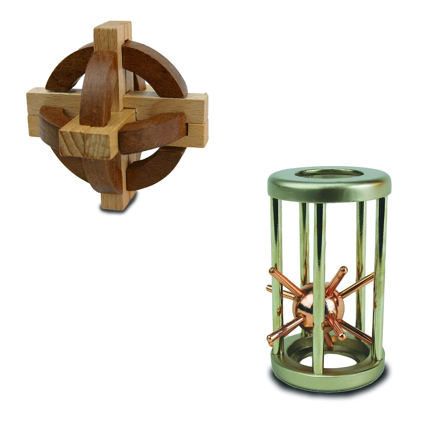 Project Genius Compass and Star Combo - Disentanglement Puzzles, Wooden, 4.8x6.3x3.8 inches, Multi, Model TG018