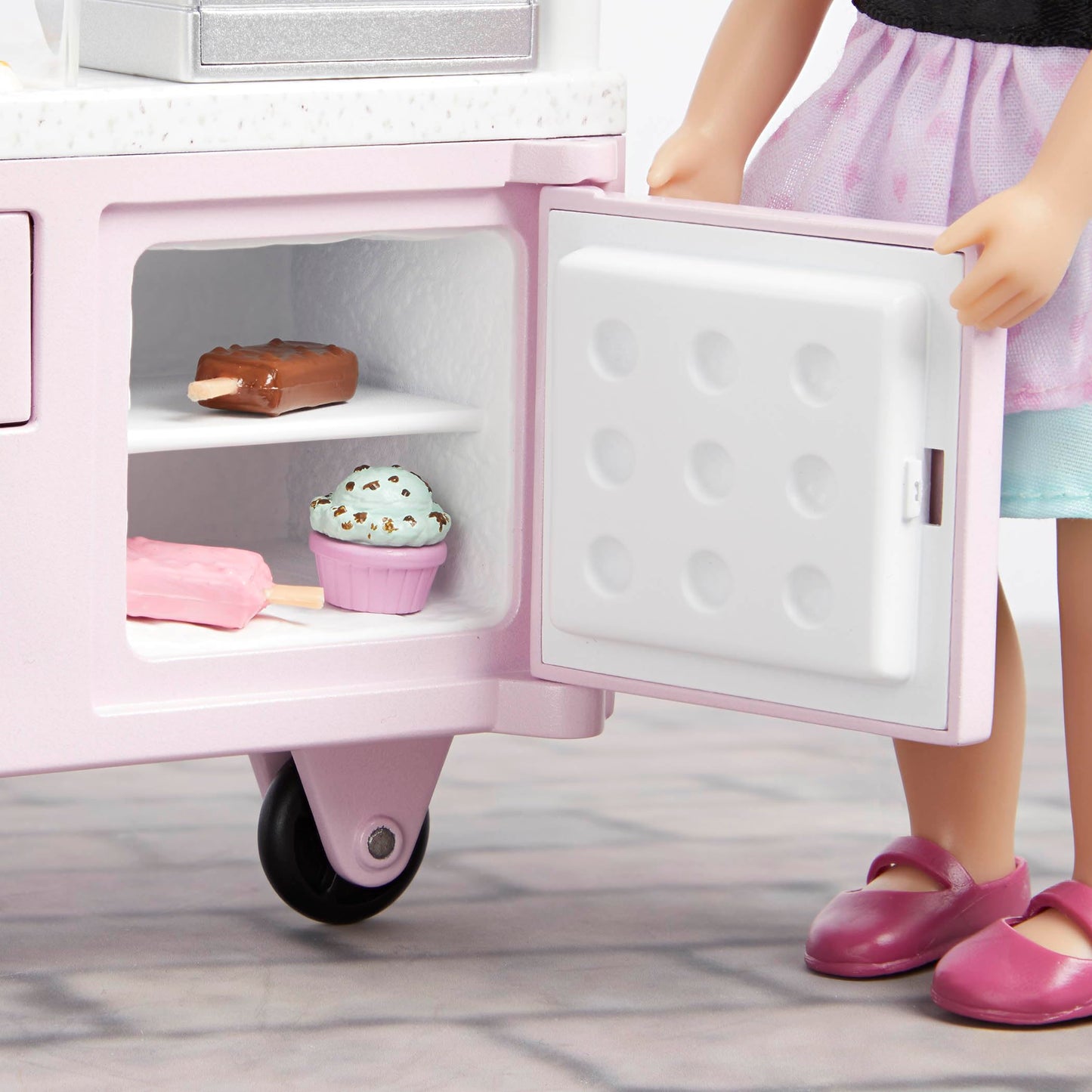 Lori Mini Doll & Ice Cream Cart - Brown, Small, Plastic, Model LO31184Z - Includes Ice Cream Scoops & Accessories for 6-inch Dolls