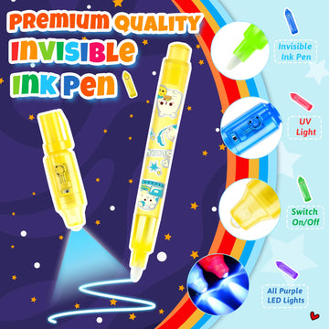 GIFTINBOX Invisible Ink Pen with UV Light for Kids, 24PCS Spy Pen Party Favors for Kids 8-12, Magic Marker for Secret Message, S