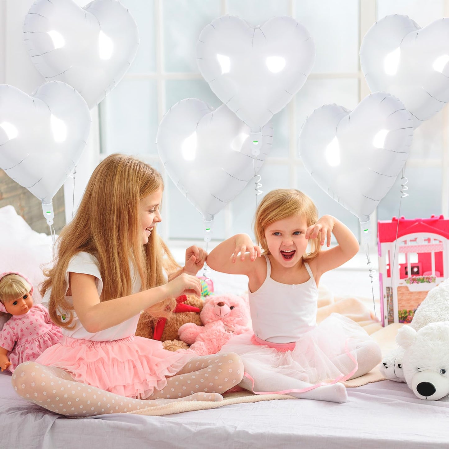 12 Pcs White Heart Balloons,18 Inch Heart Foil Balloons Love Balloons Valentine Balloons For Birthday Party Wedding Engagement P