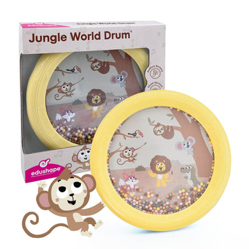 Edushape Jungle World Drum For Baby - Set Of 1 Baby Drum Toy For Toddlers 1-3 - Small Drums Musical Toy For Babies 1 Year Old And Up, Soothing Sounds, Fun Tummy Time And Sensory Development