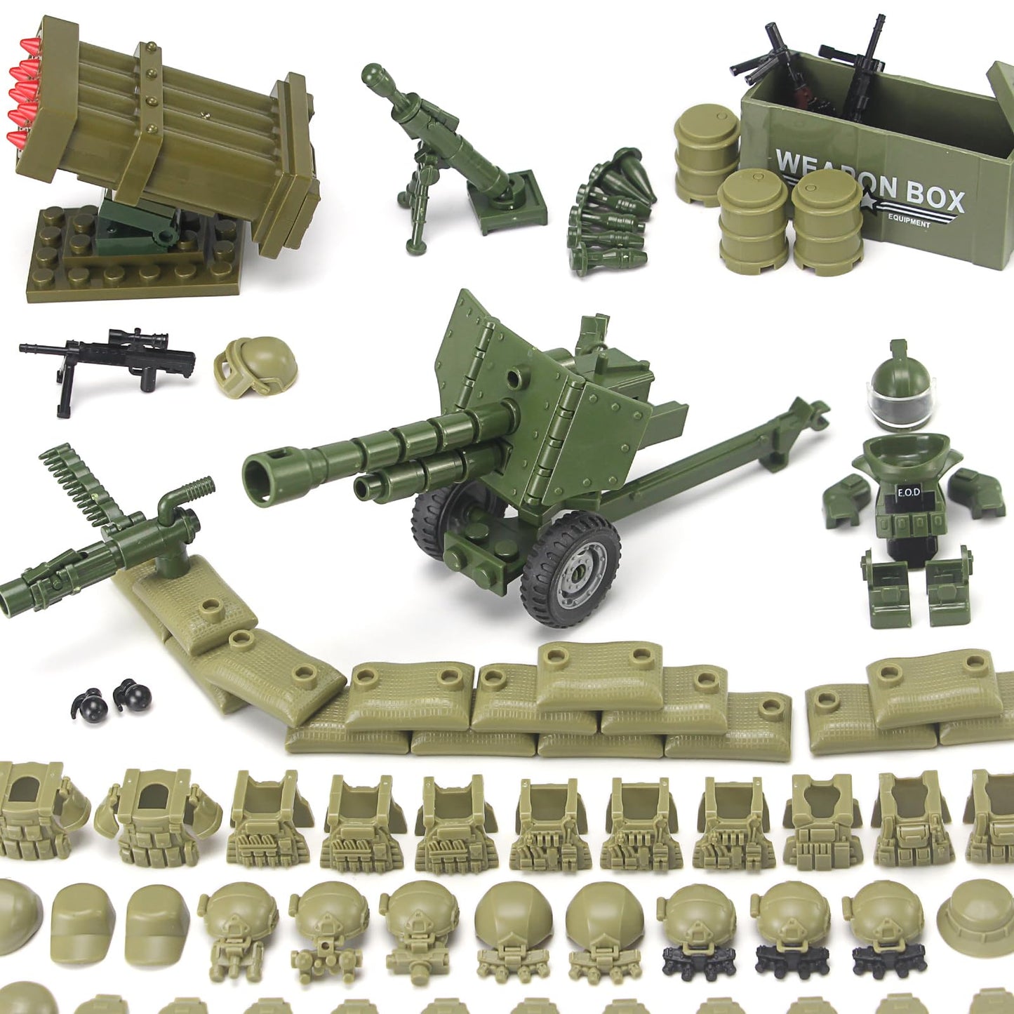 Olive Green Army Accessories Kit 325 Pcs Military  Pack Gear E.O.D Suit NVD Helmet Shipping Container protective coveringy Building Block Toy for Soldiers Compatible with Major Brands
