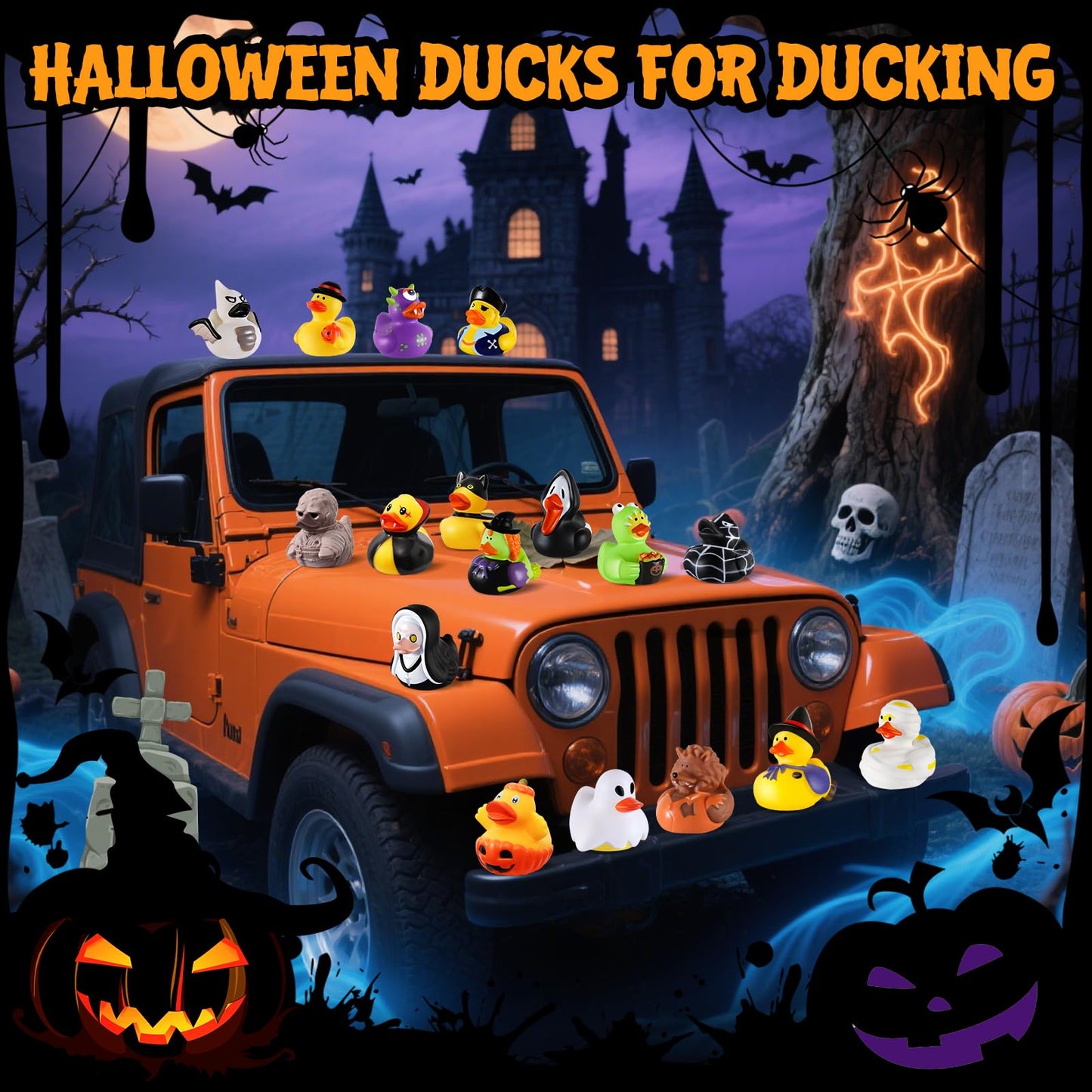 48 PCS Halloween Rubber Ducks with Bag  Bulk Halloween Ducks Toys for Jeeps Ducking Party Favors Goodie Bag Stuffers  Horror Ducks for Halloween  Non Candy Prizes Bath Toys Gifts for Kids