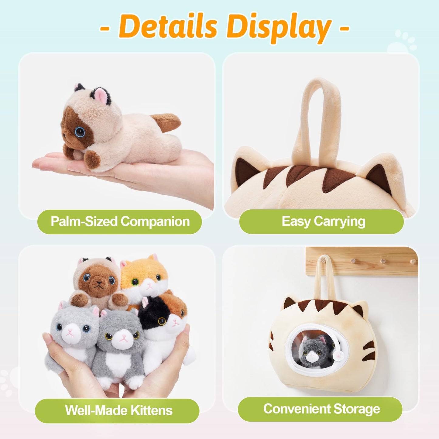OUOZZZ Cat Stuffed Animal House – Plush Kitten Toy Set with 4 Soft Cats, Interactive, Portable Playset for Kids, Made of Polyester