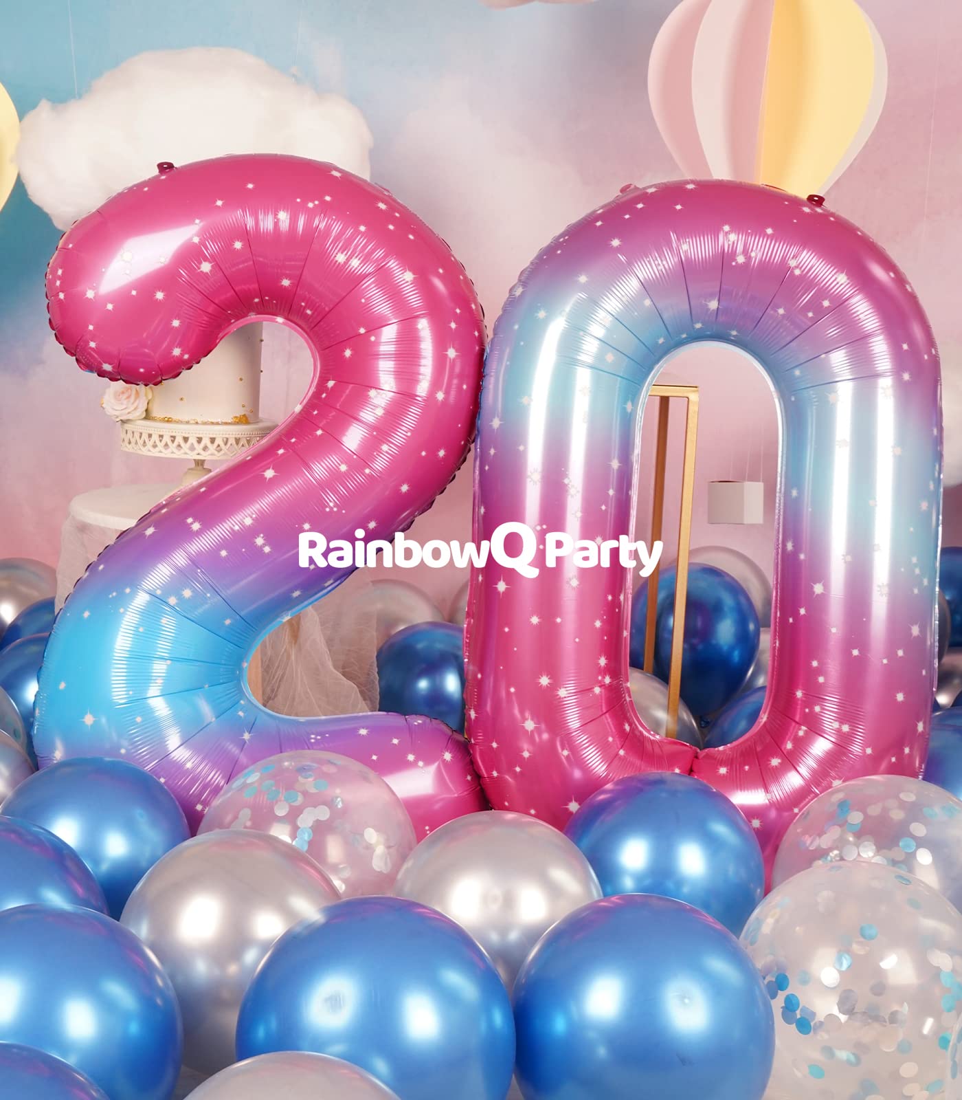 Rainbowq 20 Balloon Number 40 Inch For Women Big Starry 0-9 Foil Mylar Large Balloon Number 20 Happy 20Th Birthday Party Anniver