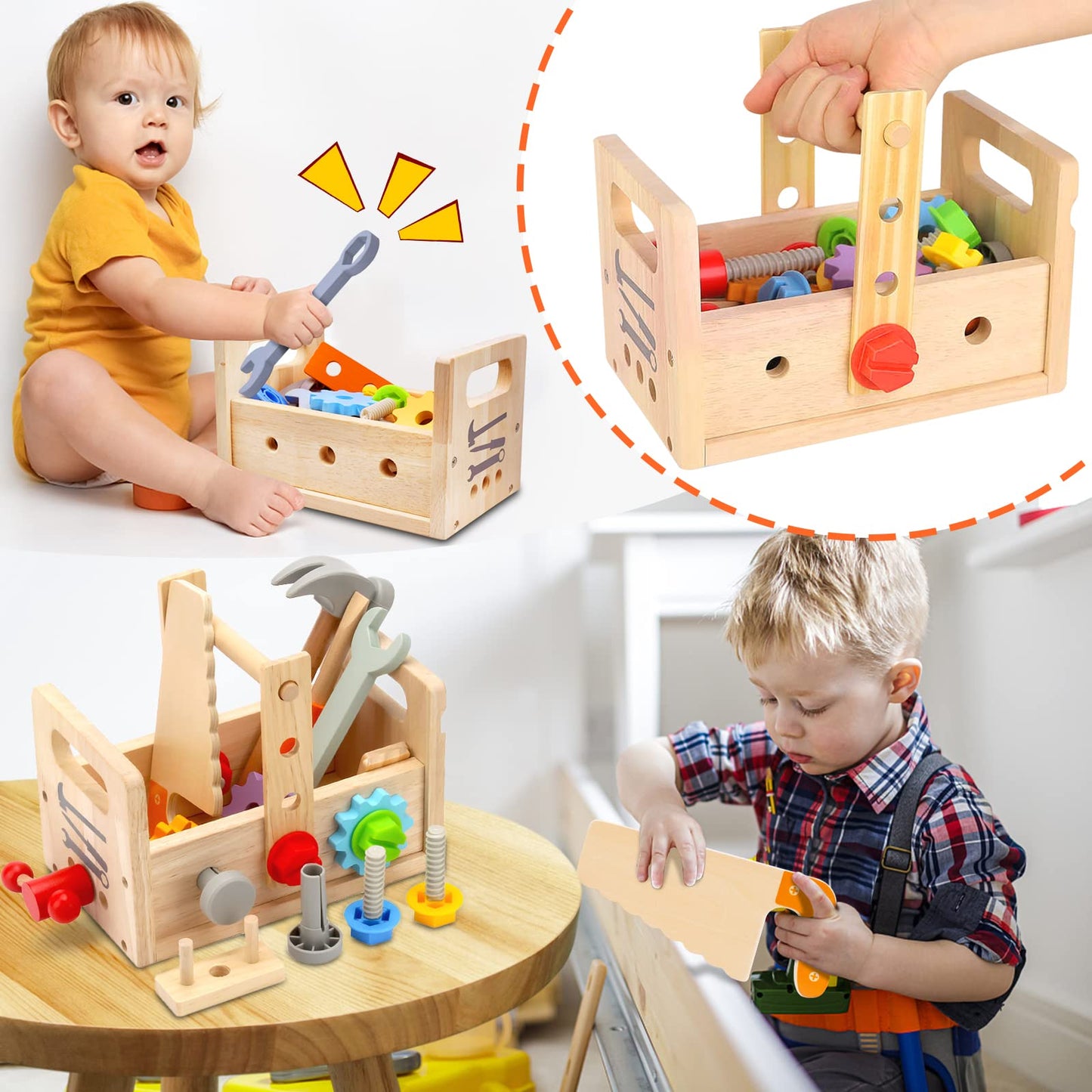 Kaodezhu Wooden Tool Set Montessori Toys for 2 3 4 5 Year Old Boy, 29Pcs Stem Toys Toddler Educational Toys Age 2-3, Tool Bench