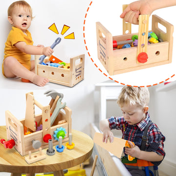 Kaodezhu Wooden Tool Set Montessori Toys for 2 3 4 5 Year Old Boy, 29Pcs Stem Toys Toddler Educational Toys Age 2-3, Tool Bench