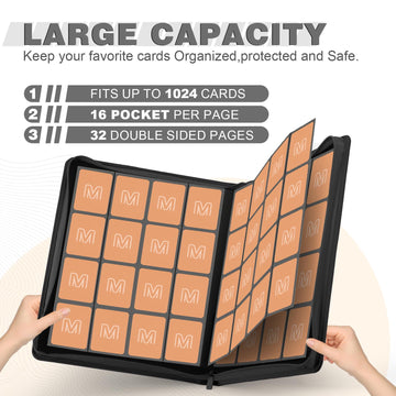 enhanced Card Binder 16 Pocket Trading Card Binder Holds up to 1000+Cards Sturdy Card Collection Album  Card Holder Folders for MTG  TCG  Game Cards & Sports Cards
