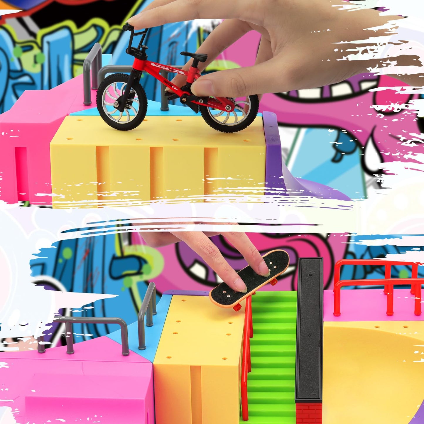 Ketiee Fingerboard Skate Park Kit: 57Pcs Finger Skateboard Ramp Set With Exclusive 31 Ramps 6 Mini Skateboards & Mini Bicycles, Huge Finger Skatepark Training Props Toys Gifts For Kids Ages 6 And Up