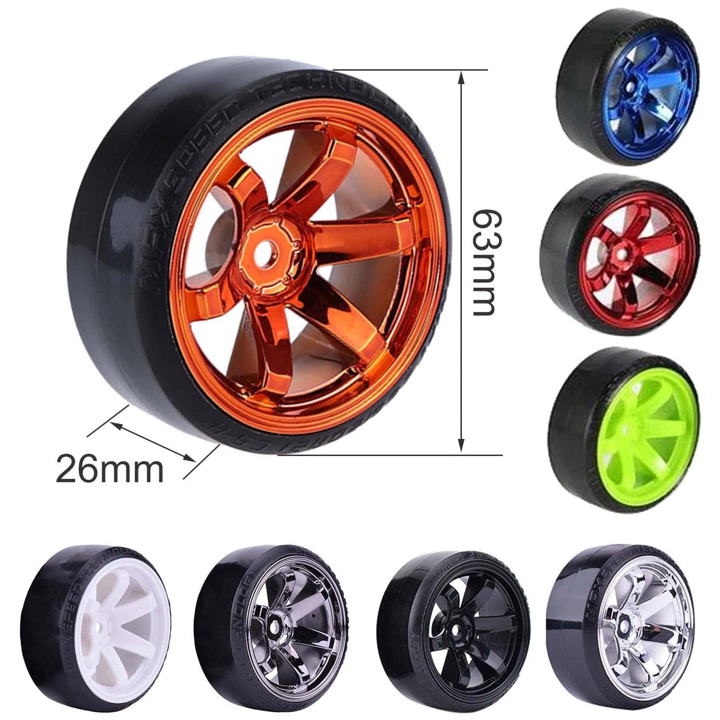 LAFEINA RC Plastic Wheel and Tire Set, 63mm Hard Tyres for 1/10 Drift Car HSP Tamiya HPI Kyosho On-Road Drifting Car (White)
