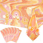 Tiamon 6 Pieces Rainbow Plastic Groovy Tablecloths Retro Hippie Table Covers for Rectangle Table, Disposable Daisy Flower Rainbo