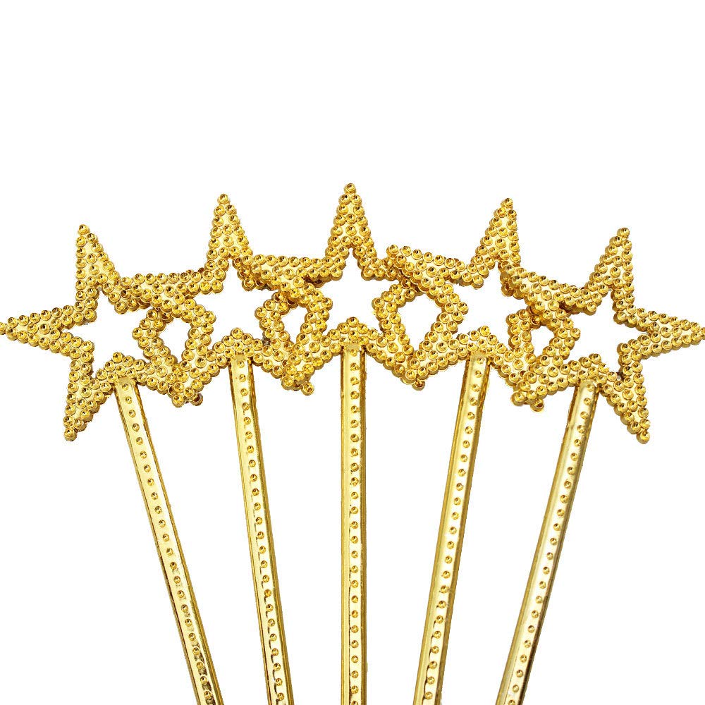 Mollensiuer 2Pcs 13 Inches Star Wand Costume Props Star Magic Wand Angel Fairy Wands Sticks For Birthday Party Halloween Cosplay Christmas Princess Role Play, Gold