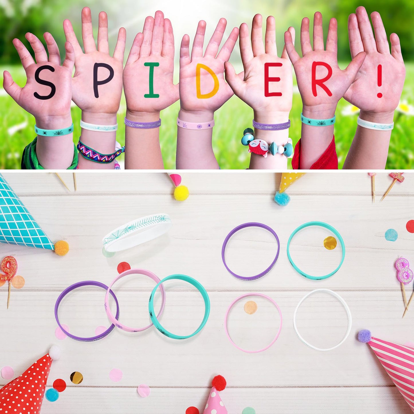 Landical 24 Pcs Spider Birthday Decorations Party Favors Silicone Bracelets Spider Web Pattern Printed For Theme Birthday Decora