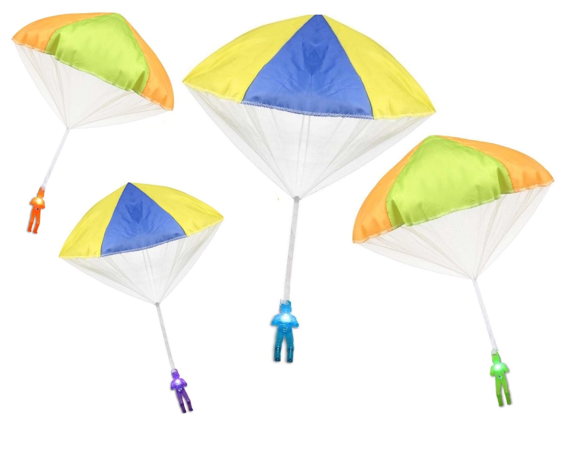 Toys+ Light Up 4 Pack Tangle Free tossing Parachute Men Glow in The Dark! Blue  Orange  Green and Purple! for Kids and Children Parachute Man Set  Easter Basket