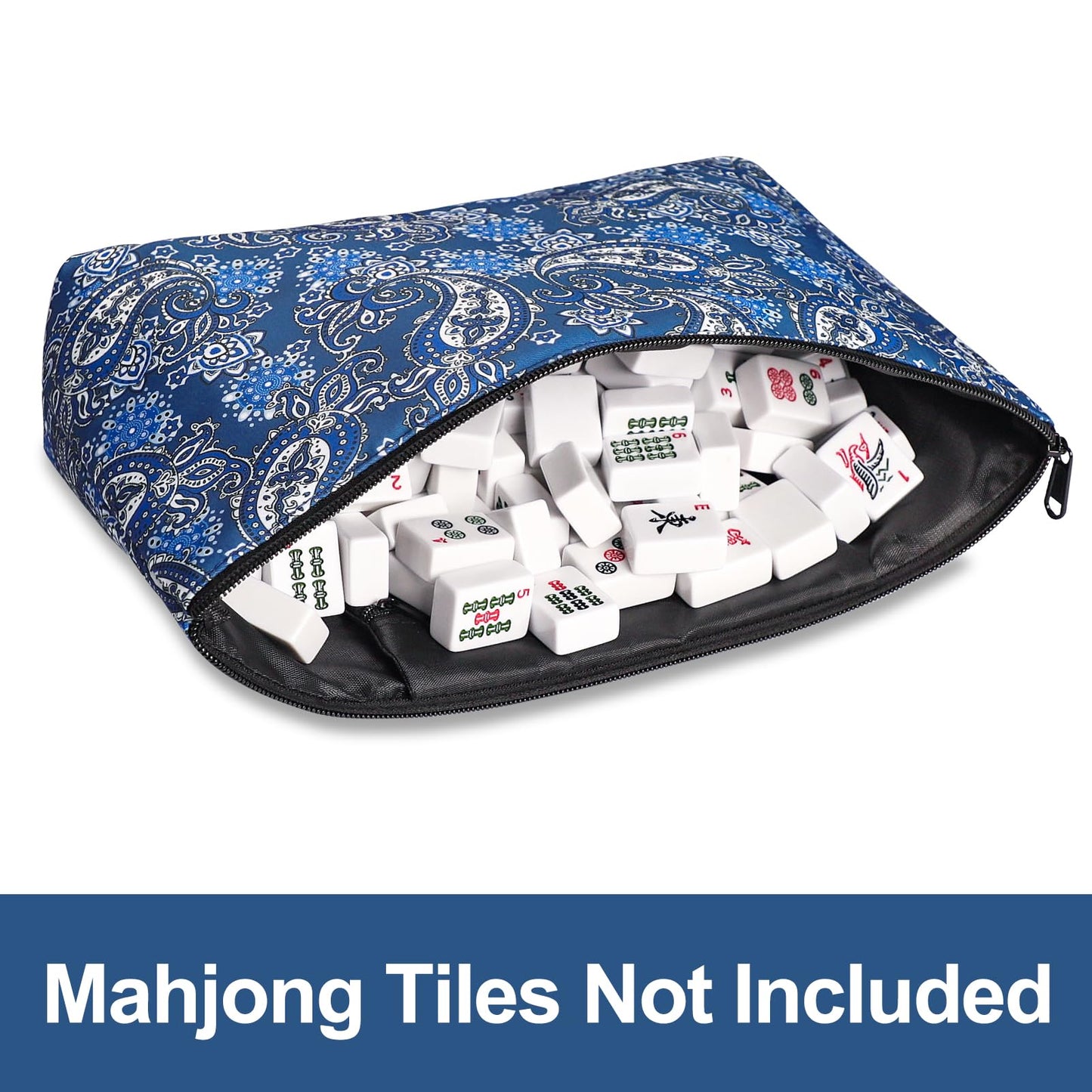 Gustaria Empty Mahjong Bag,Thickened Blue Printed Soft American Mahjong Tiles Bag (Case Only)