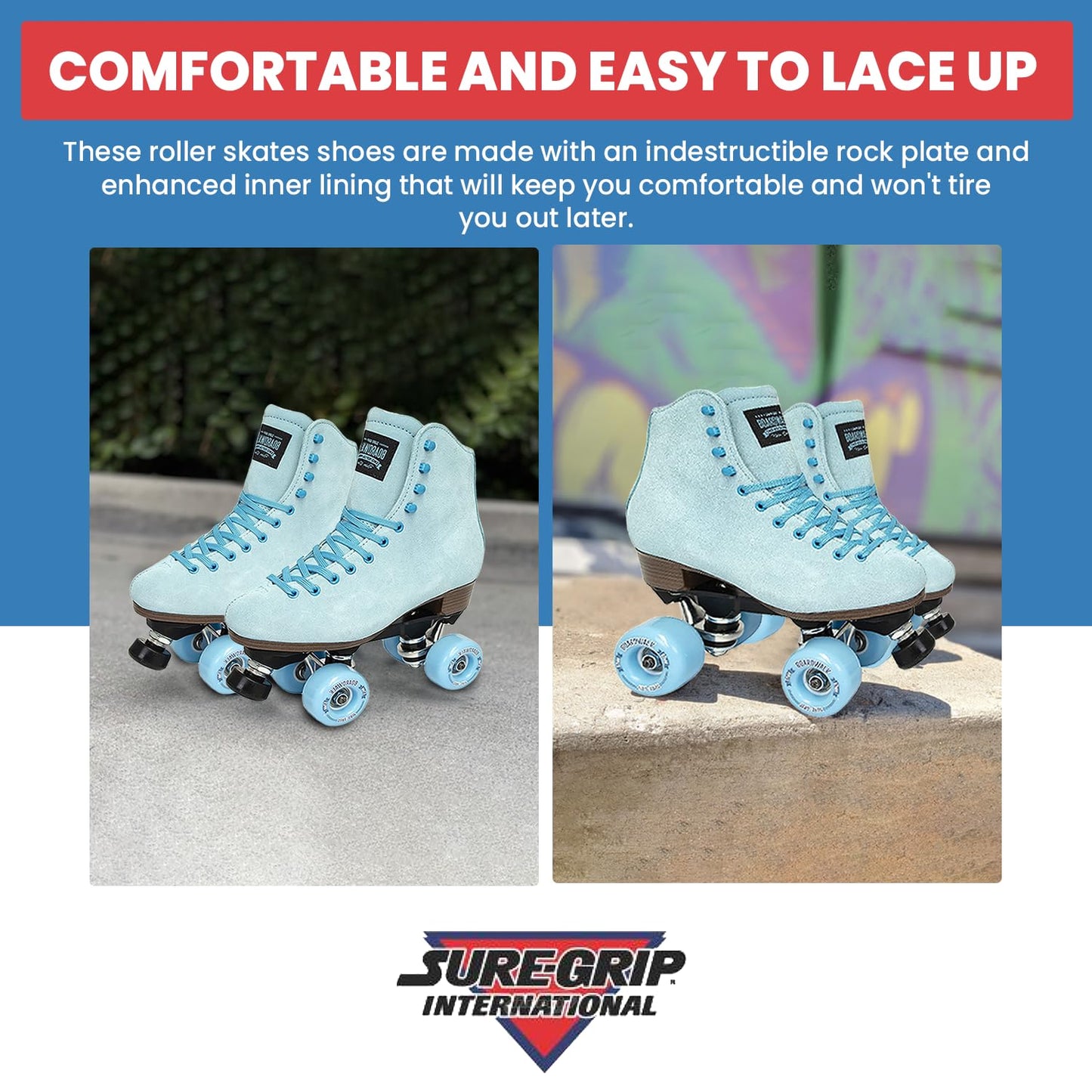 Sure-Grip Outdoor Roller Skates for Men & Women, Sea Breeze, Leather & Suede, Size Mens 8/Womens 9, Comfortable with Extra Long Laces