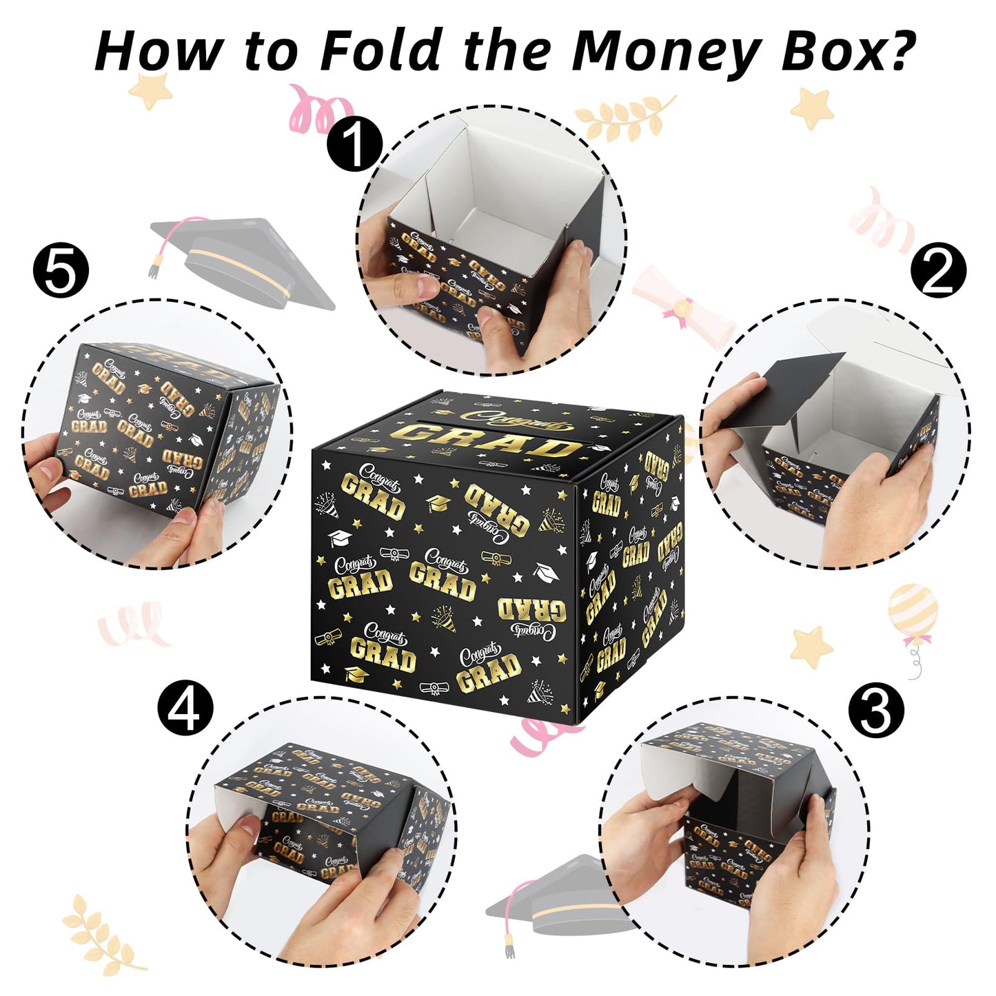 Wenmthg 2024 Graduation Money Box For Cash Gift Pull - Graduation Gift - 100 Pack Surprise Box Explosion Gift - Diy Grad Card Bo