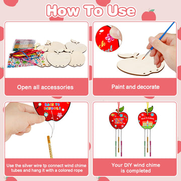 Fennoral 9 Pack Wind Chime Kit For Kids Make Your Own Apple Wind Chime For Girls Boys Back To School Craft Diy Paint Apple Craft