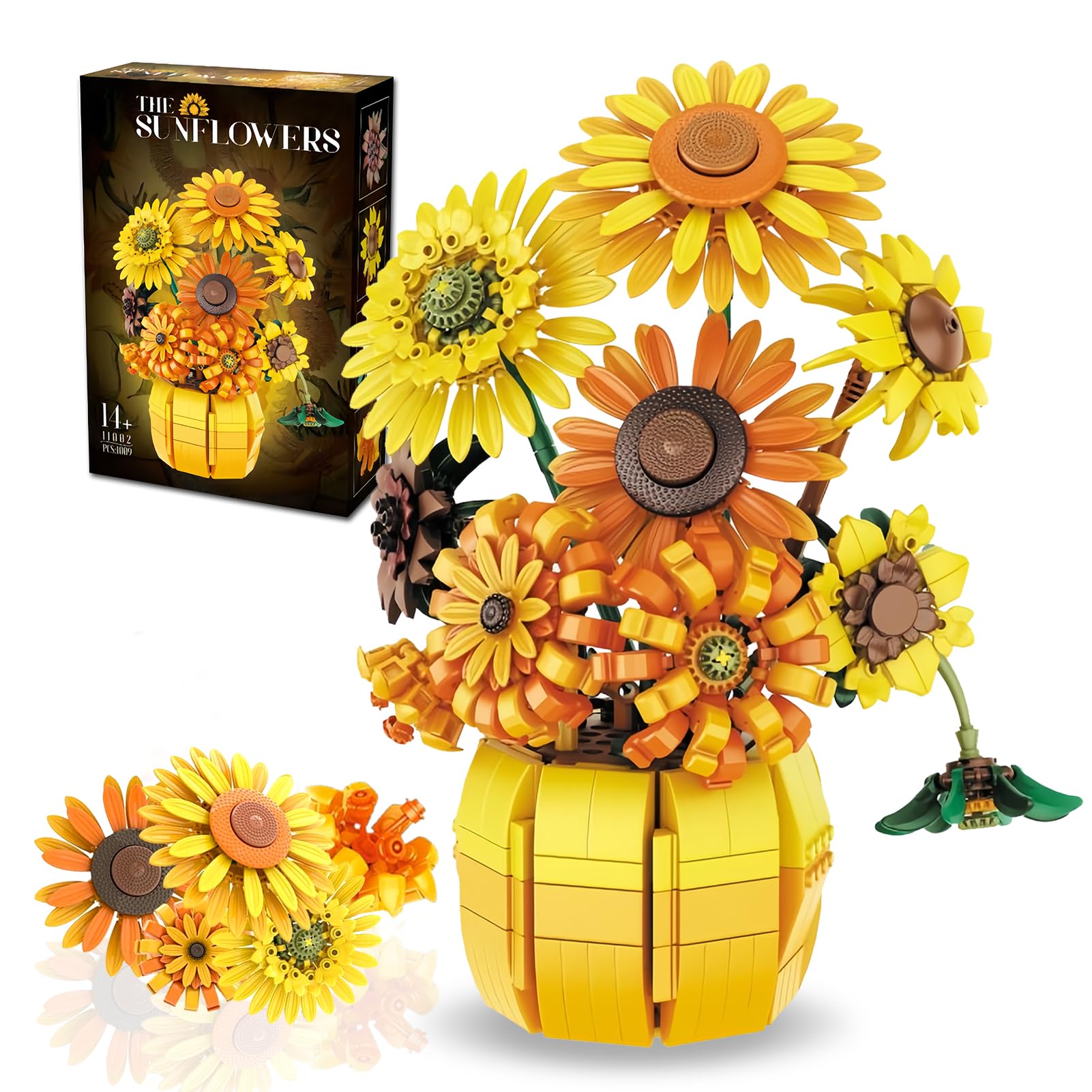 YYMayLsh Sunflowers Building Set for mature-themed  Van Gogh Prints Art Botanical Collection for Woman Girls 14+  Home Decor/Valentine/Christmas  1009PCS