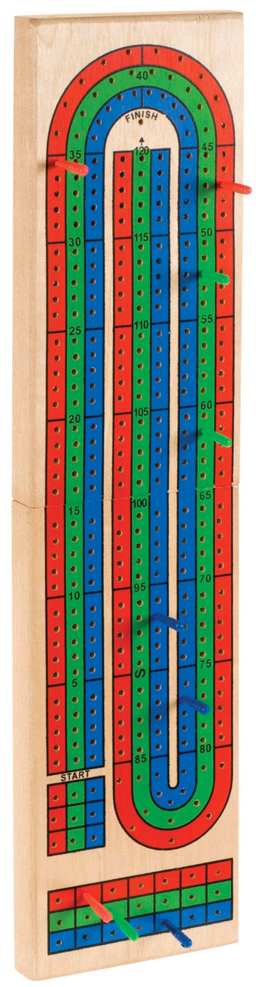 Toysmith 3-Track Cribbage Board - Handcrafted Travel Cribbage Board - Folding Cribbage Board For 2-3 Players - Classic 3-Track L