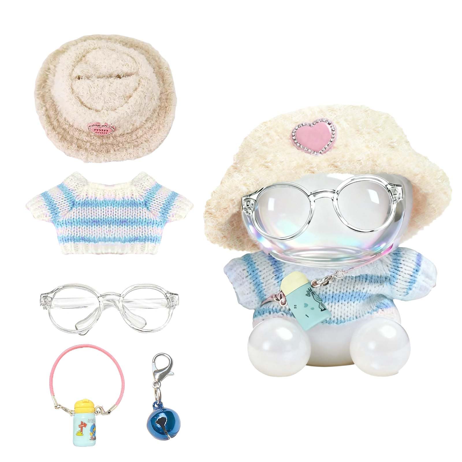 Vpdslabubu Clothes For Labubu(No Dolls) - The Set Includes 5 Accessories, Including A Heart-Shaped Velvet Hat, Glasses, A Handma