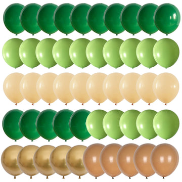 Sage Green Brown Balloons, 60Pcs Green Brown Beige Jungle Safari Wild Woodland Balloon, Retro Green Metallic Gold Coffee Apricot