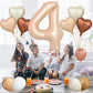 Biapian 40 Inch Light Brown Number 4 Balloons, Caramel Giant 4Th Birthday Balloons With Foil Cream Heart Balloon Helium For 4Th
