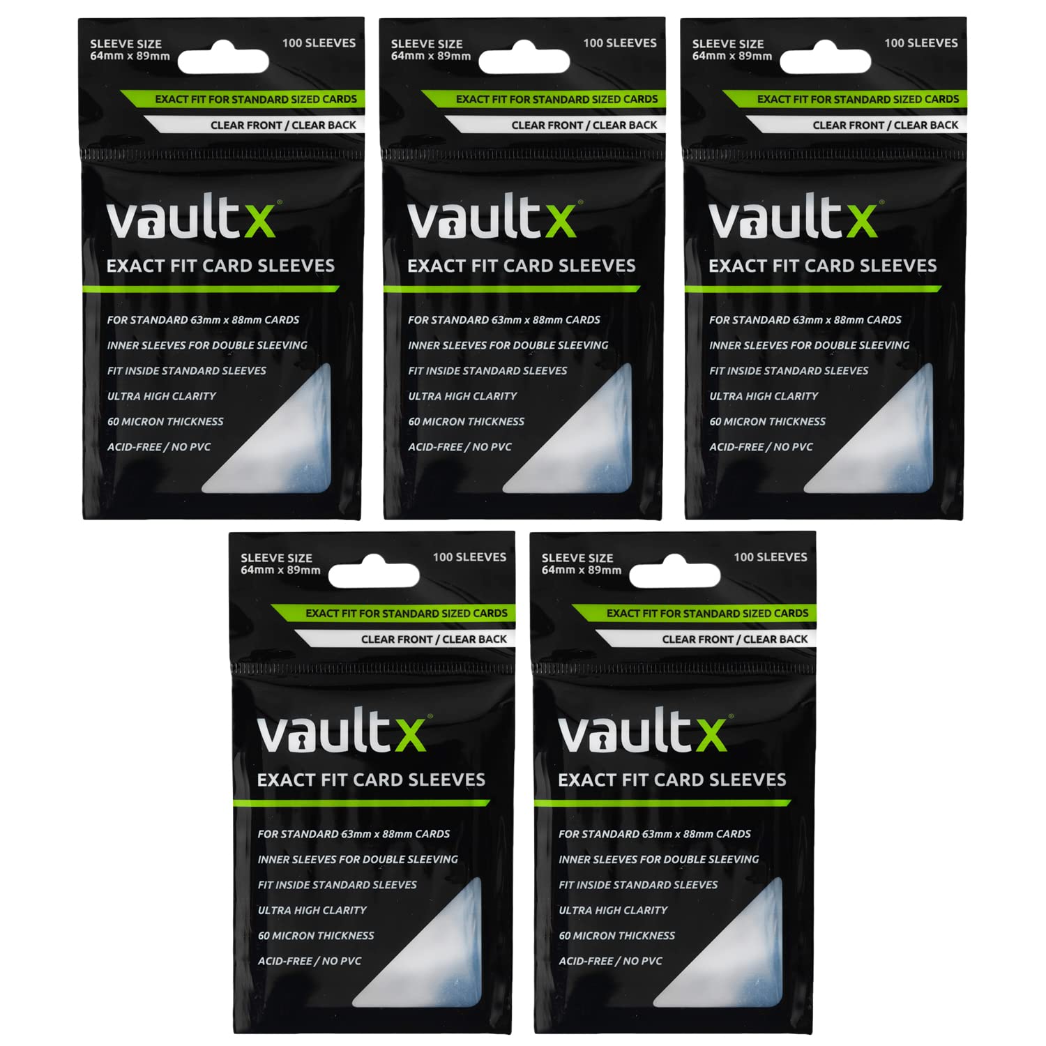 Vault X Exact Fit Trading Card Sleeves, Soft, High Clarity, Perfect Fit Inner Sleeves, Collectible Card Games, Sports, Tcg (500