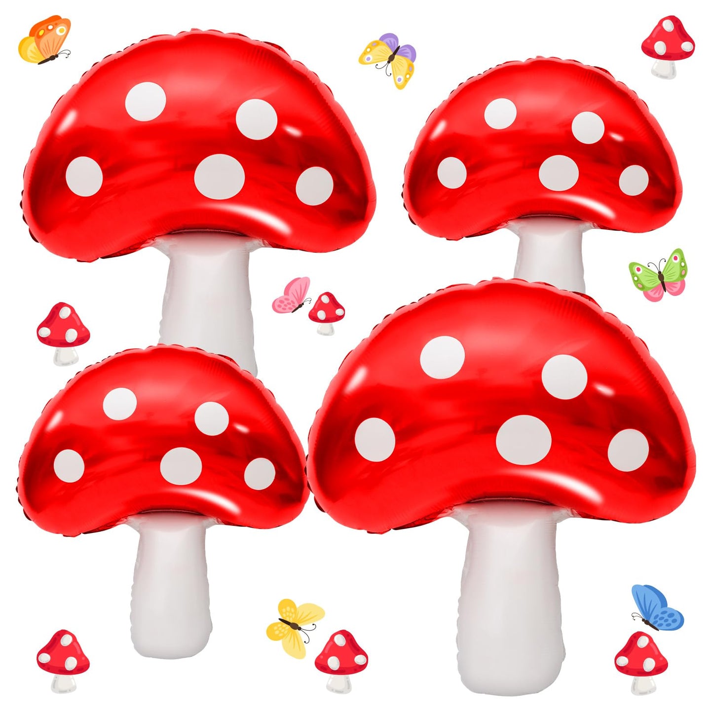 Ospvcwk 4 Pcs Cute Mushroom Balloons - 31 X 21 Inch Large Mushroom Aluminum Foil Balloons, Easy To Inflate, Fun Mushroom Birthda