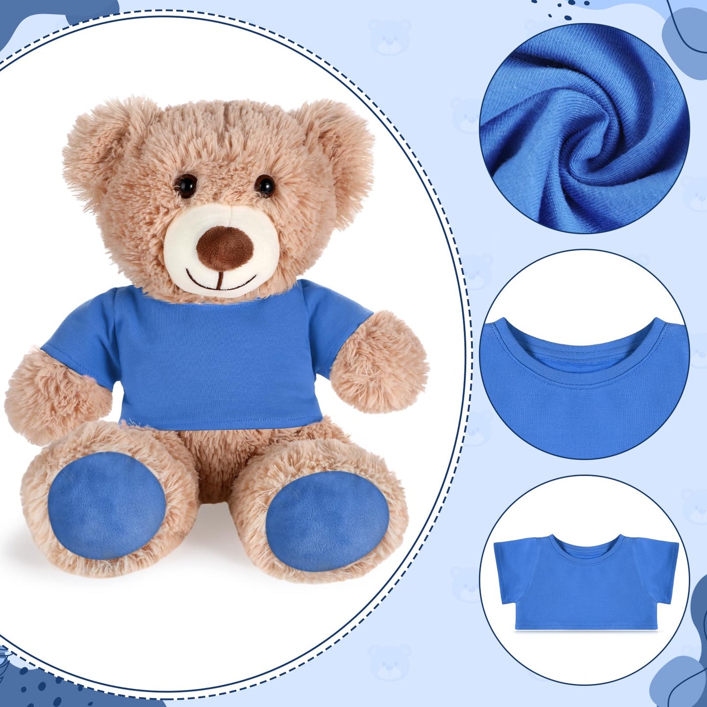 Roundfunny Bear Tee Shirt Fit 14-18Inch Bear Clothes Stuffed Animal Clothes Shirt Basic Stuffed Bears Dolls Shirt, Blue