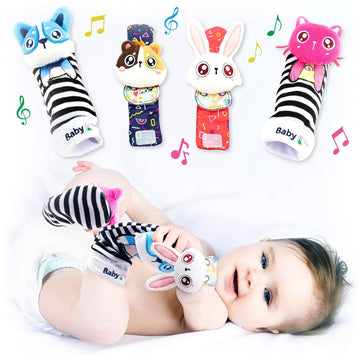 K Baby Rattle Socks For Girls & Boys (Pet Set) - Baby Toys 6-12 Months - Wrist & Foot Rattles - Gift Idea
