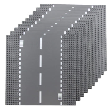 Feleph Classic Road Base Straight Plates, Street Road Building Set, 25 X 25 Cm Town Baseplate Compatible With Major Brands Building Bricks(Straight 10 Pieces)