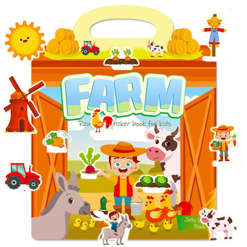 Reusable Sticker Books For Toddlers 2-4 Years, Sticker Books For Kids 1-3, Birthday Gifts For Kids Toddler Boys Girls Travel Toys (Farm)