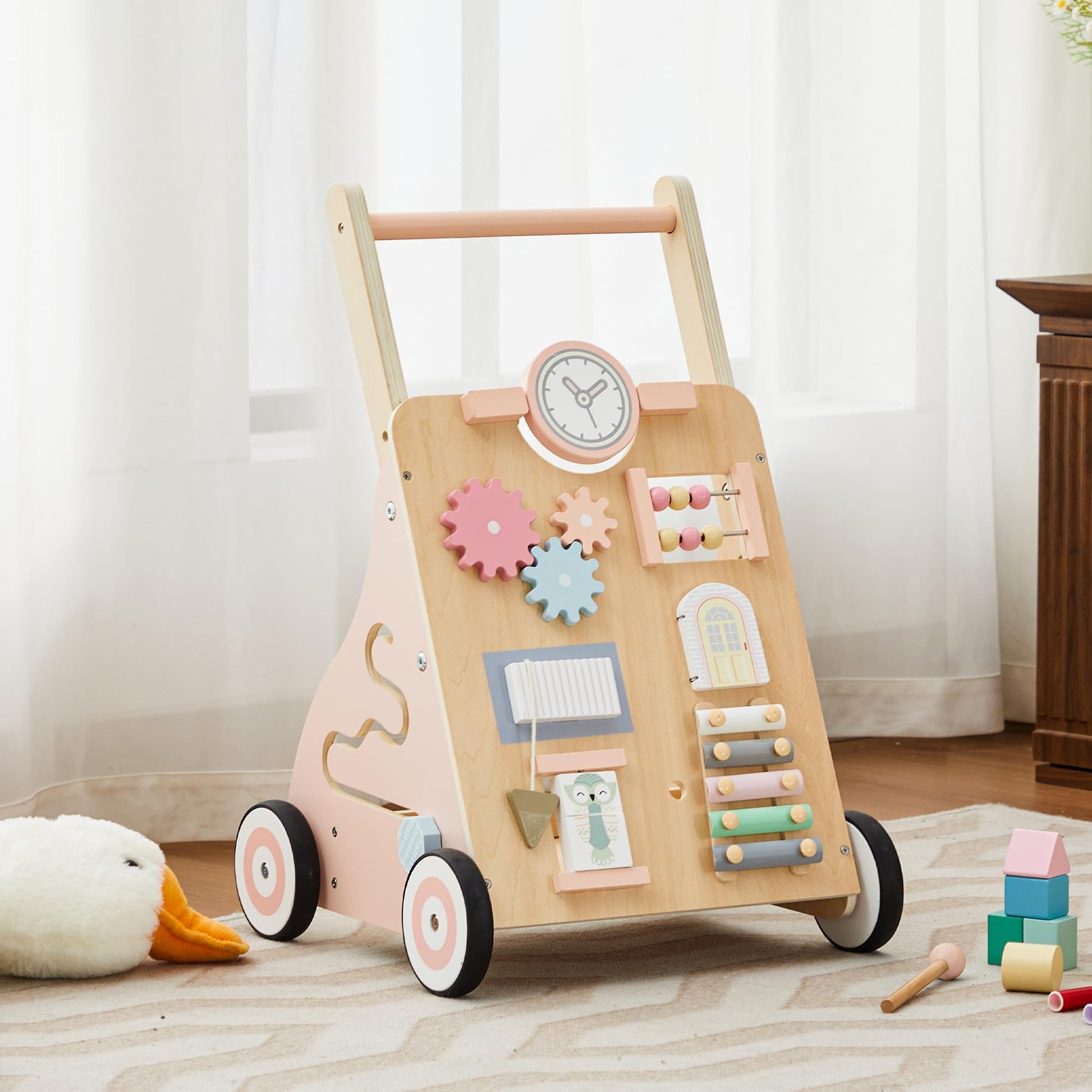 Wooden Baby Walker, Baby Push Walker Adjustable Height And Speed Multiple Learning Activity Walker Baby Walker With Wheels For G