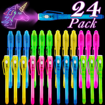 24 Pack 2 Style Invisible Ink Pen With Uv Black Light Easter Basket Stuffers Secret Spy Pens Magic Disappearing Ink Markers School Supplies Kids Party Favors Boys Girls Easter Goodie Bags Fillers