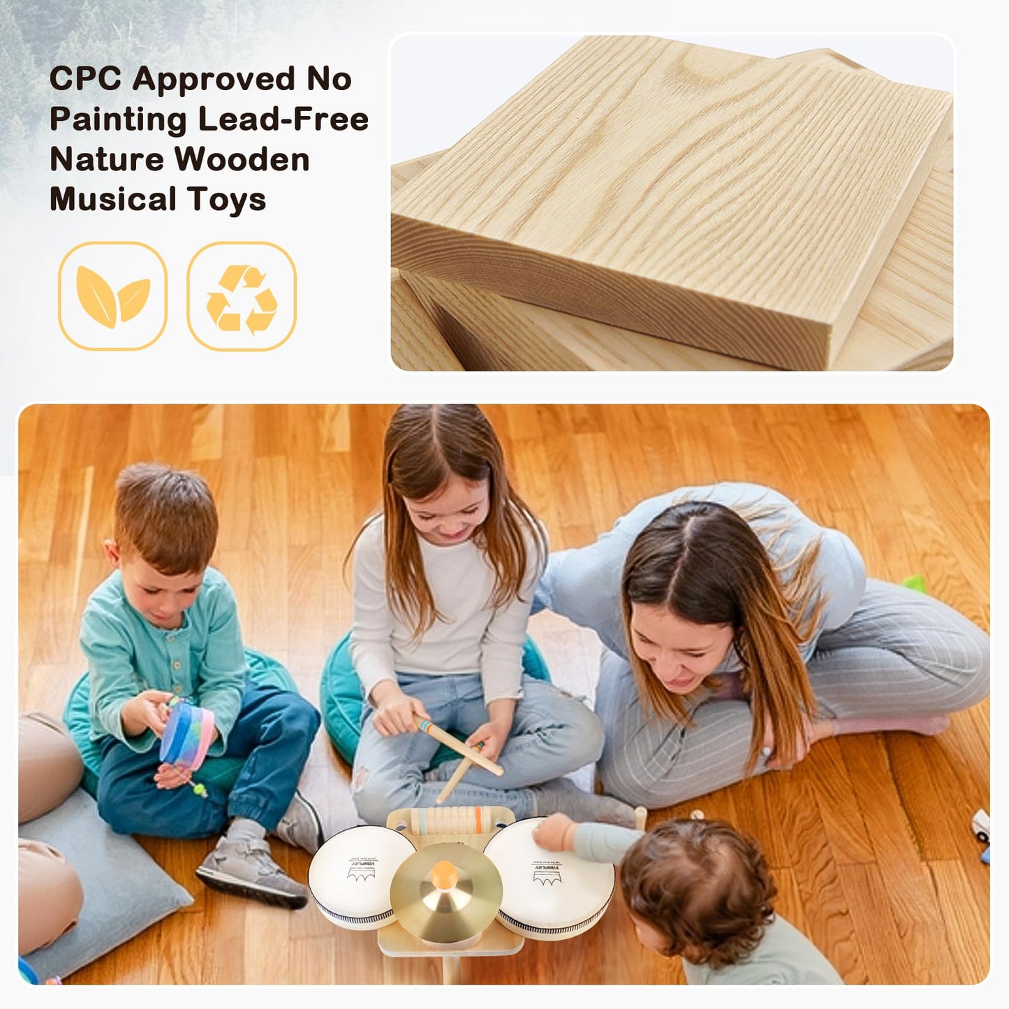 Montessori Toys For 1 Year Old Girls Gifts, Baby Drum Set For Toddlers 1-3, Wooden Musical Toys Babies 6-12-18 Months, Musical Instruments Toys For 1 2 Year Old Boys First Birthday Gifts