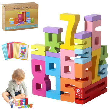 Tpwsd 20 Pcs Wooden Number Building Blocks,Digital Building Number Blocks,Wooden Number Blocks,Puzzle Development/Promote Parent