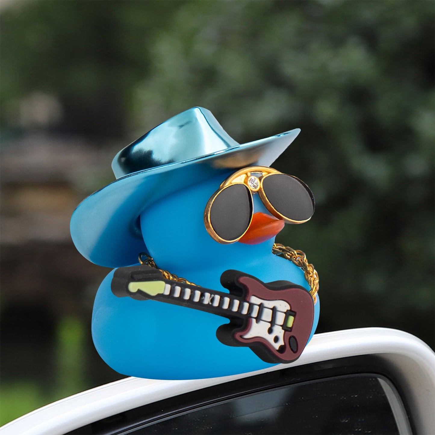 wonuu Car Decorations Laser Cowboy Hat Rubber Ducks, Dashboard Rubber Ducky for Car Ornament Cute Duck with Hat, Glasses, Neckla