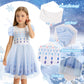 Benylion Princess Dress For Girls Princess Dresses Party Wear Puff Sleeve Tulle Dress For 5-6 Years,White