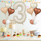 Biapian 40 Inch Cream White Number 3 Balloons, Beige White Large Number 3 Balloons With 18'' Cream Foil Heart Balloons Helium Fo