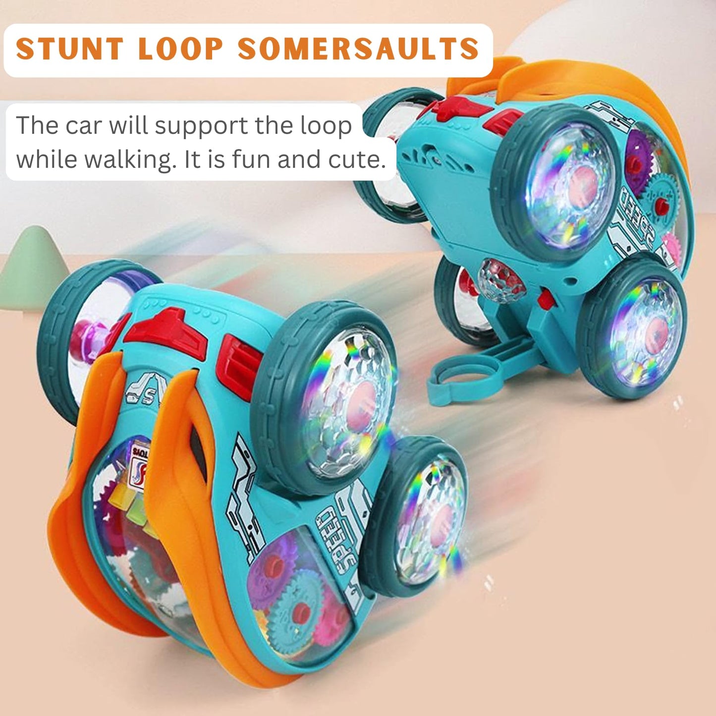 Piegricdiat Speedlite Dynamic Gear-Powered Car With Led Lights, Children'S Transparent Luminous Toy Car, Bump And Go Toy Cars Wi