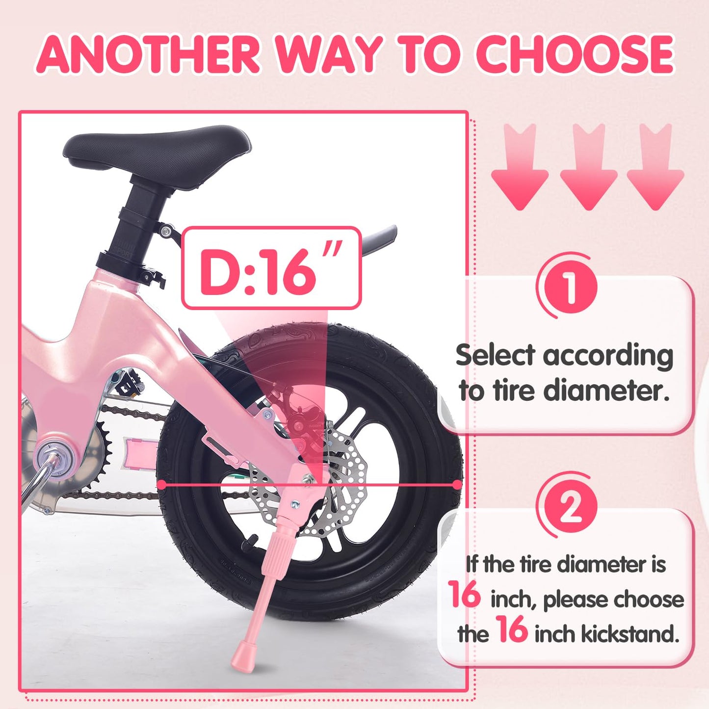 Leichten Kids Bike Kickstand For 18 Inch Wheel Children'S Bicycle Single-Side Kick Stand Rear Mount Bikes Support Racks Pink For