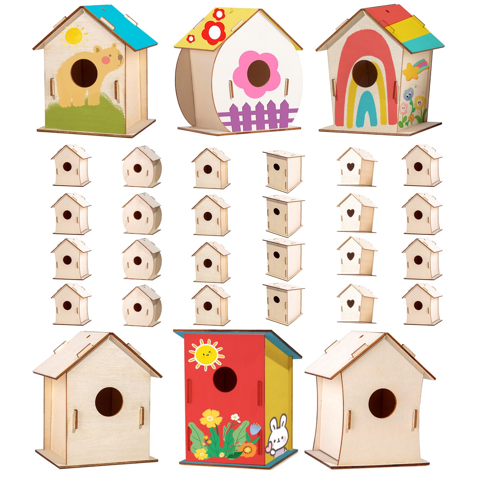24 Sets DIY Wood Birdhouse Bulk for Kids Parties and Classrooms, Art Painting Bird House Craft Kit Unfinished Wood Bird Houses t