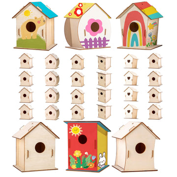 24 Sets DIY Wood Birdhouse Bulk for Kids Parties and Classrooms, Art Painting Bird House Craft Kit Unfinished Wood Bird Houses t