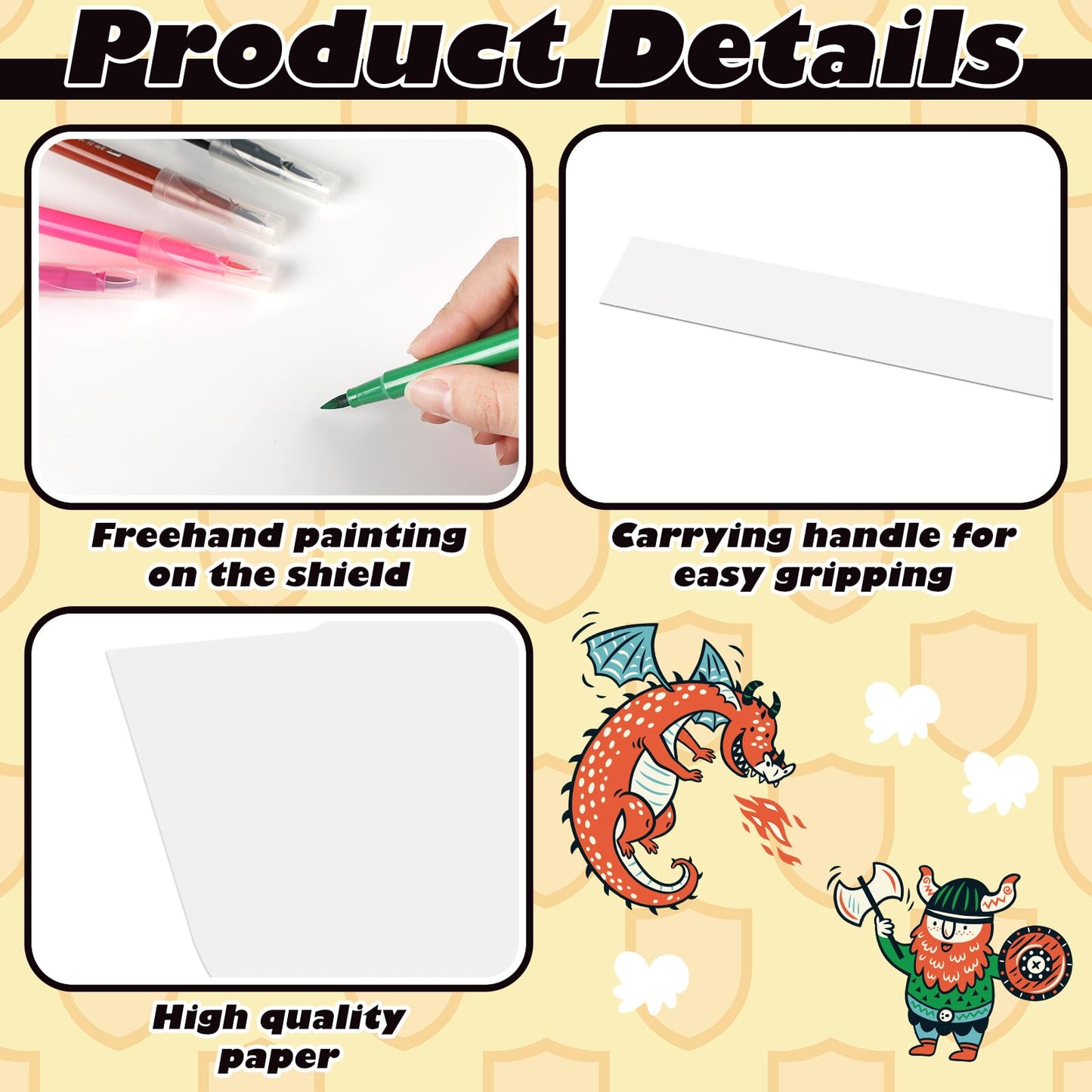 ReliThick 36 Pcs Paper Shields for Kids DIY Shields Craft to Decorate Cardboard Shield Shapes Cutouts with Handles for Markers C